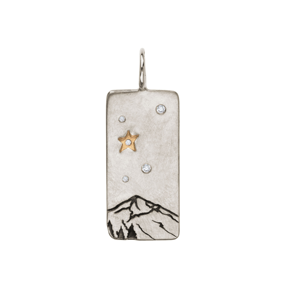 HEATHER B. MOORE 14K YELLOW GOLD AND STERLING SILVER LONE MOUNTAIN ID TAG