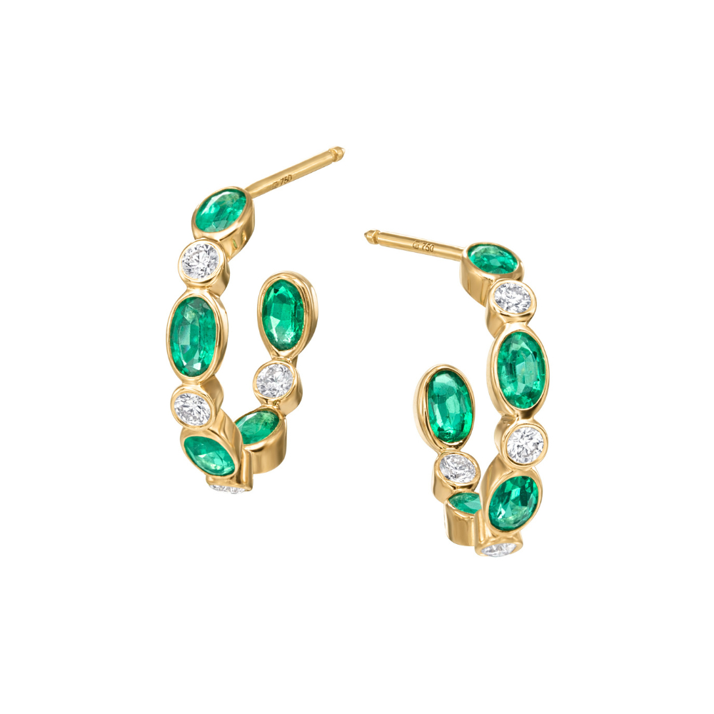 GUMUCHIAN 18K YELLOW GOLD MARBELLA EARRINGS WITH DIAMONDS AND EMERALDS