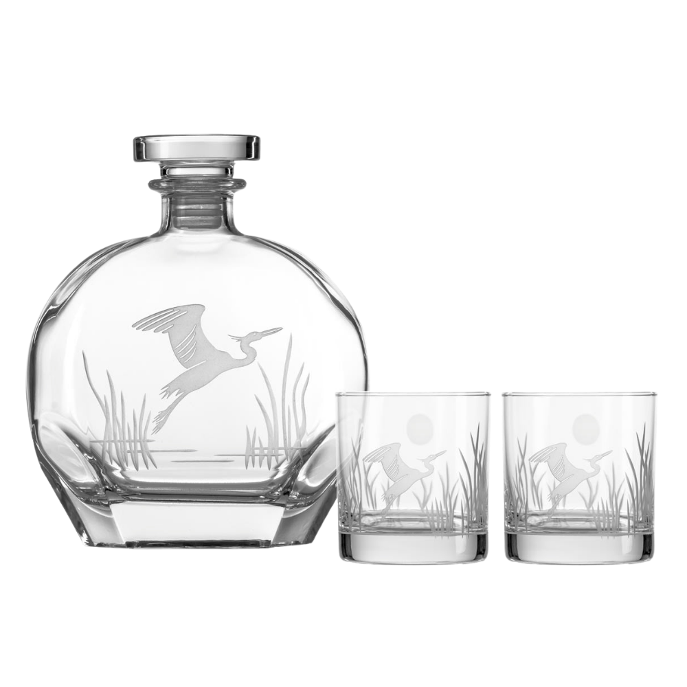 ROLF FLYIING HERON ON THE ROCKS AND DECANTER SET