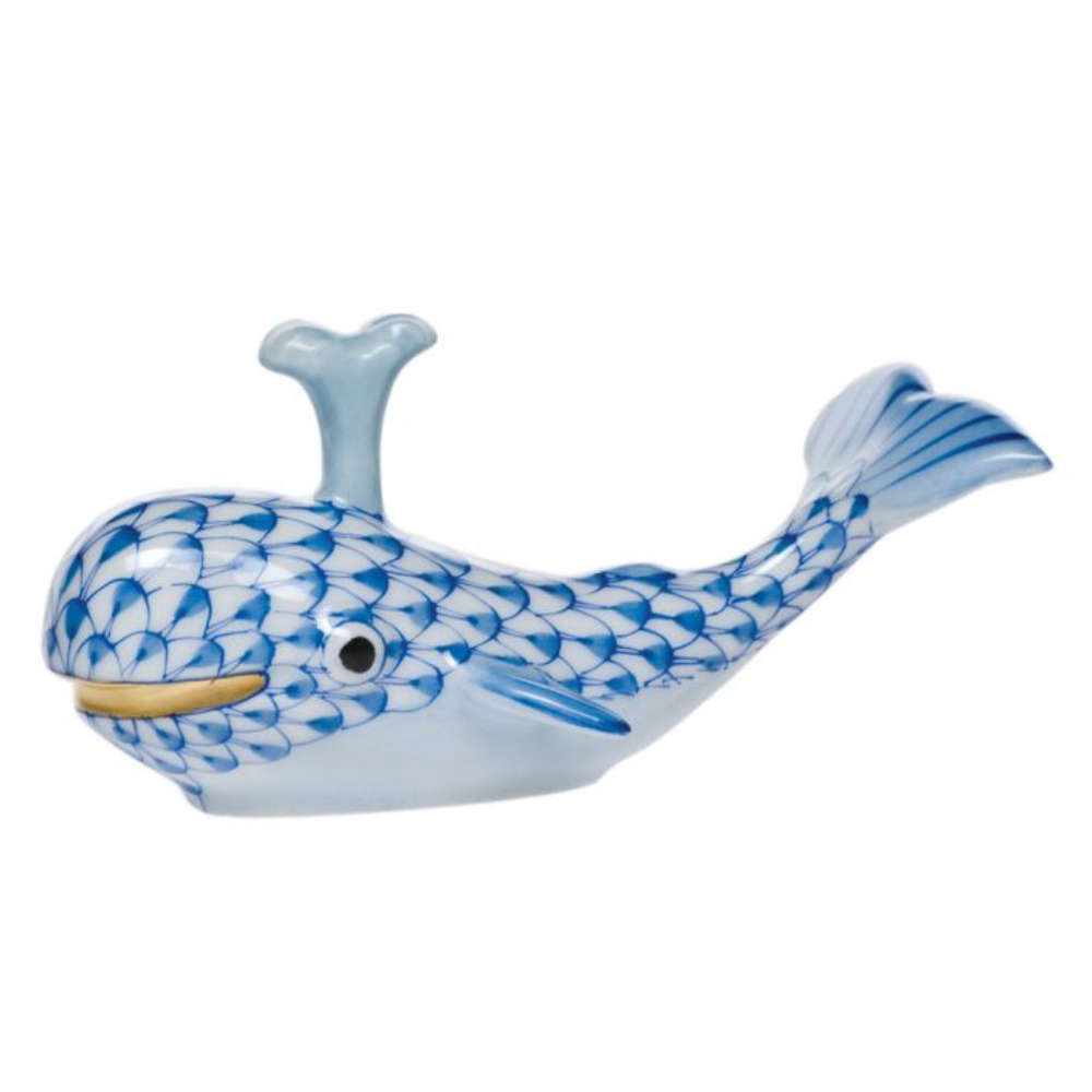 HEREND BABY BLUE WHALE WITH SPOUT