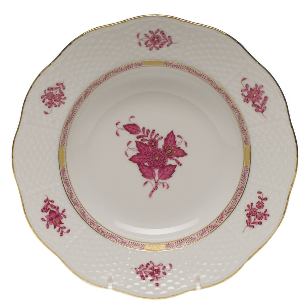 HEREND CHINESE BOUQUET RASPBERRY RIM SOUP PLATE