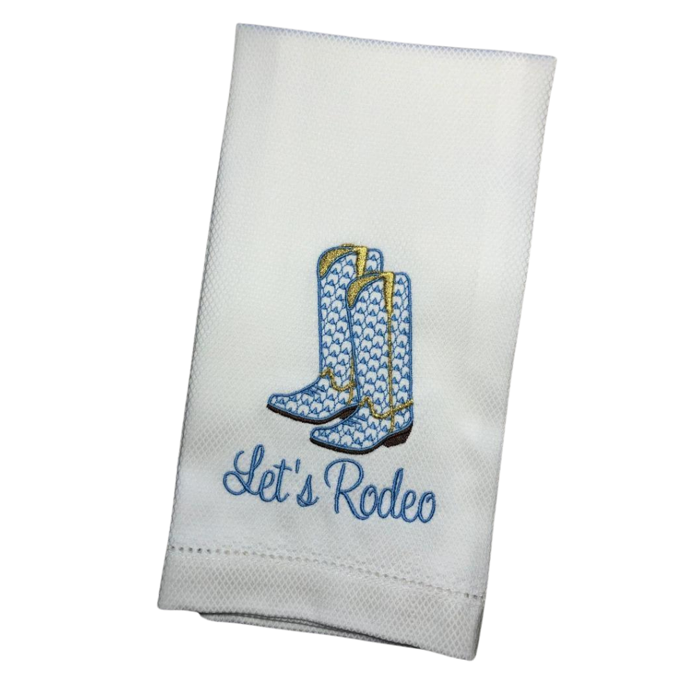 OH HAPPY DAY SHOPPE LET'S RODEO COWBOY BOOT HUCK TOWEL - BLUE