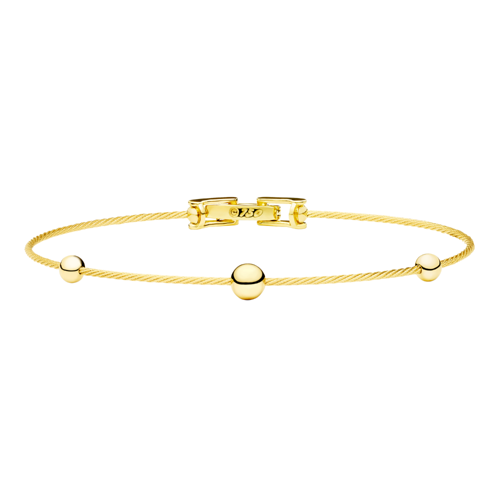 PAUL MORELLI SINGLE UNITY WIRE YELLOW GOLD BRACELET WITH 3 GOLD SPHERES