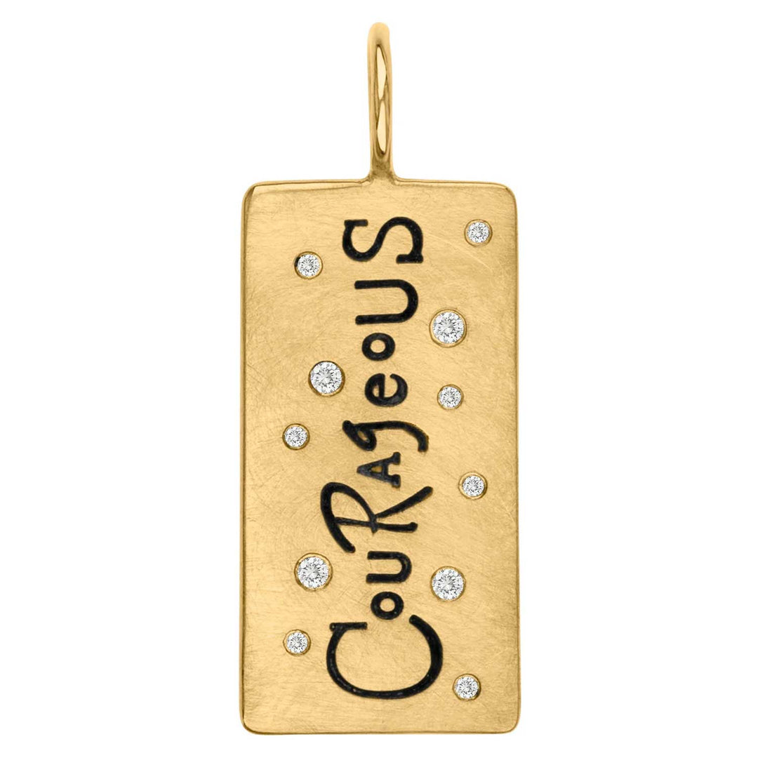 HEATHER B. MOORE YELLOW GOLD COURAGEOUS GRAFFITI ID TAG