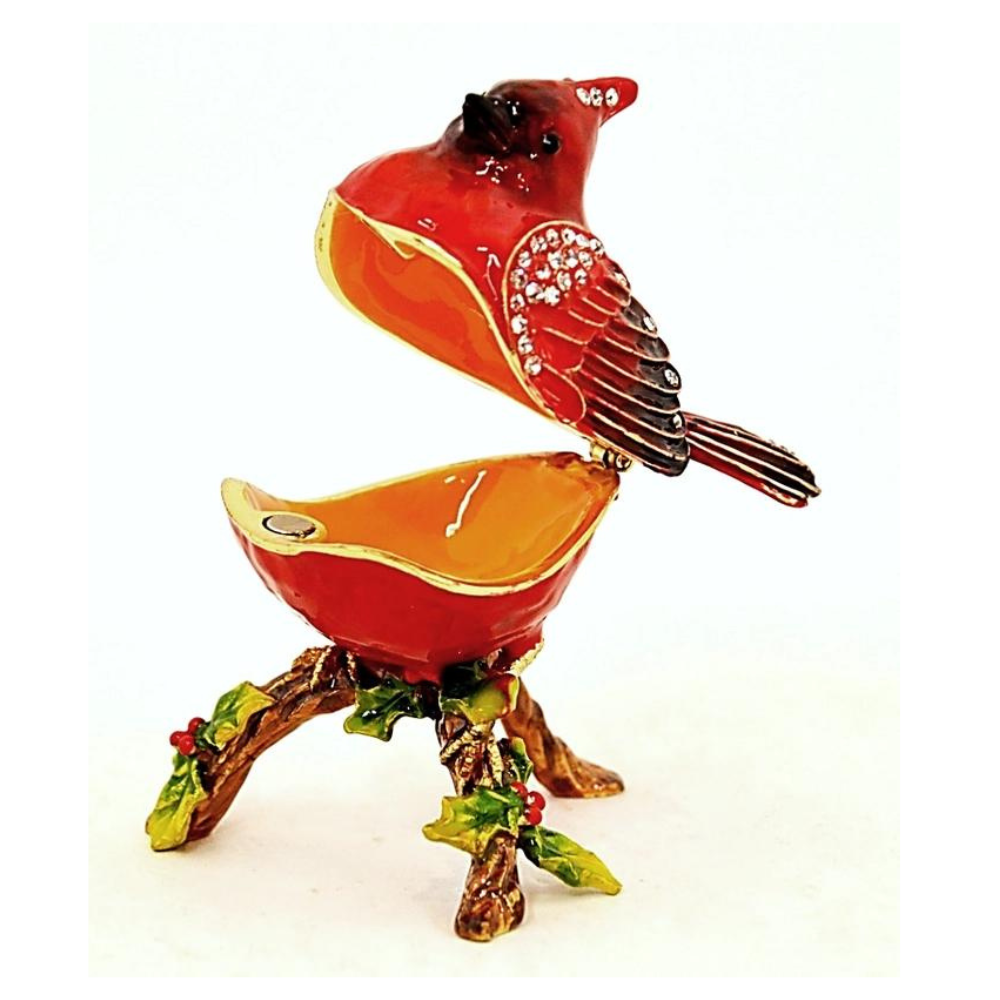 CIEL COLLECTABLES RED CARDINAL ON BRANCH TRINKET BOX