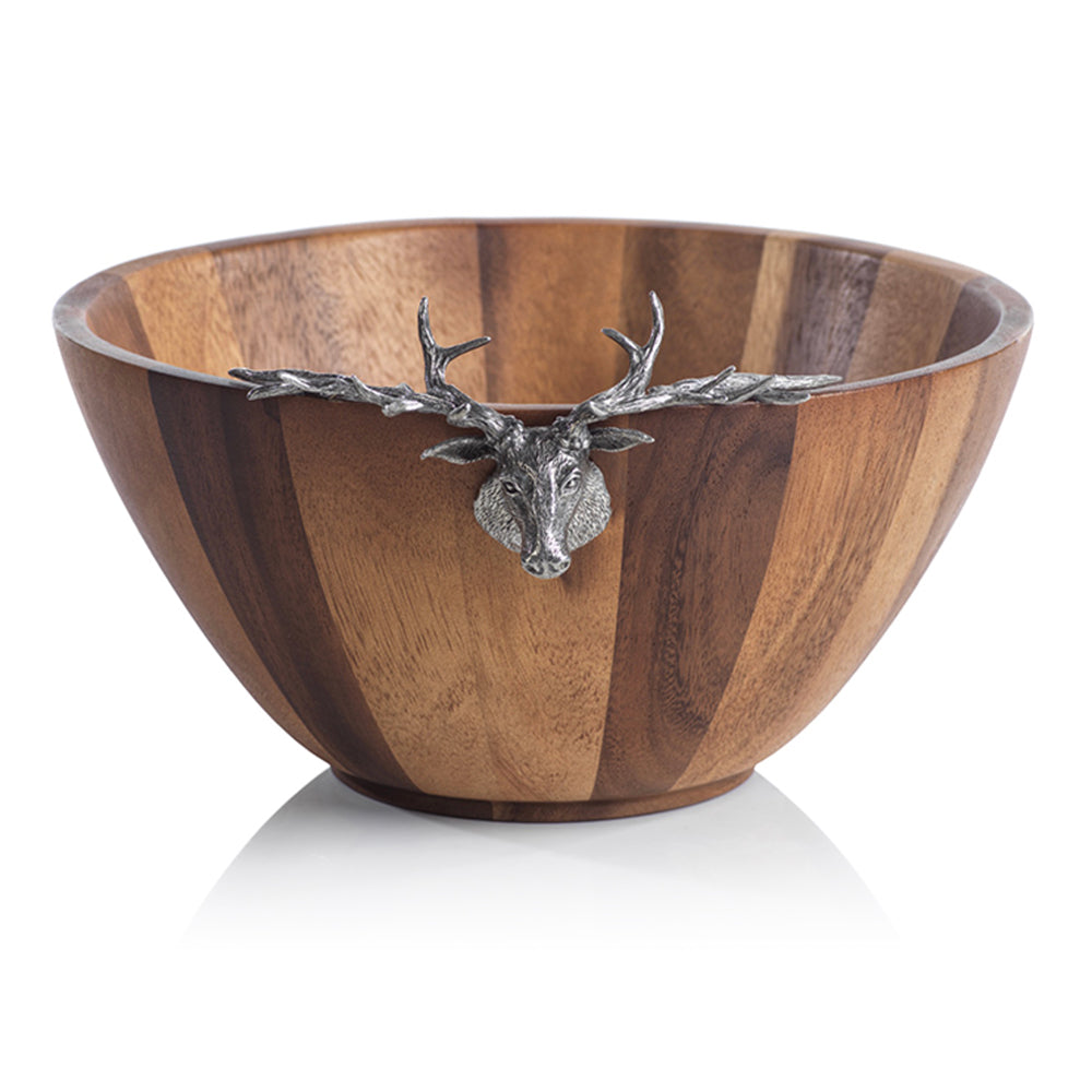 ZODAX ST. ANTON WOOD &amp; PEWTER STAG HEAD BOWL
