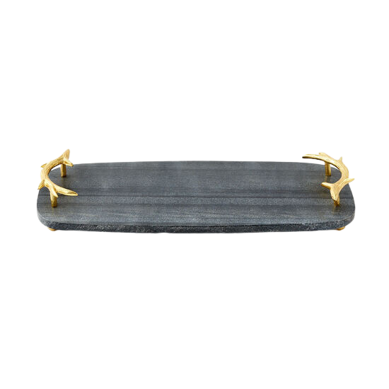 180 DEGREES Black Marble Tray with Antler Handle