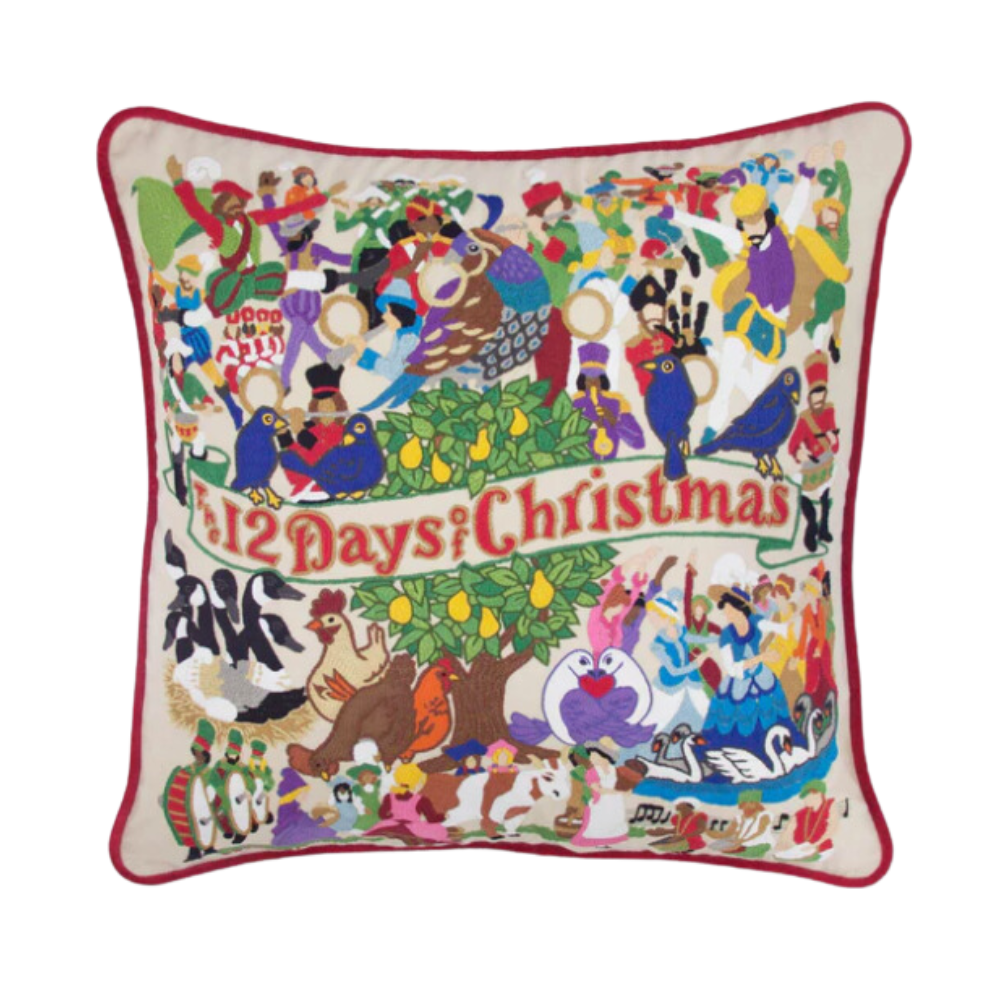 CATSTUDIO 12 DAYS OF CHRISTMAS HAND-EMBROIDERED PILLOW