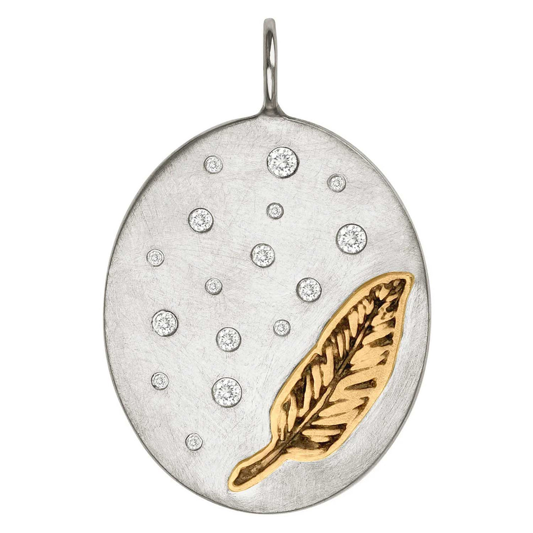 HEATHER B. MOORE STERLING SILVER FEATHER AND DIAMONDS OVAL CHARM