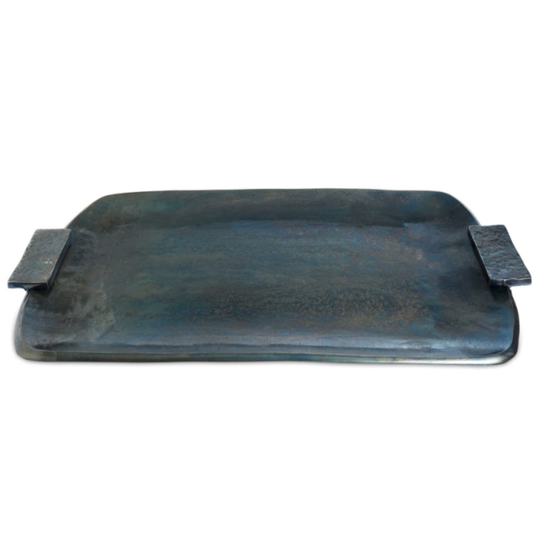 JULIA KNIGHT ECLIPSE STEEL BLUE RECTANGULAR TRAY WITH HANDLES