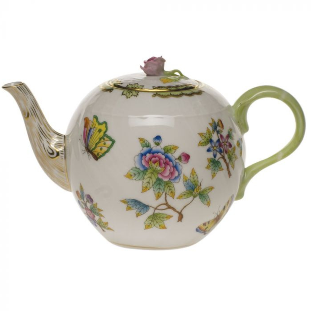 HEREND 24K GOLD PAINTED ACCENT TEAPOT WITH ROSE MULTI COLOR