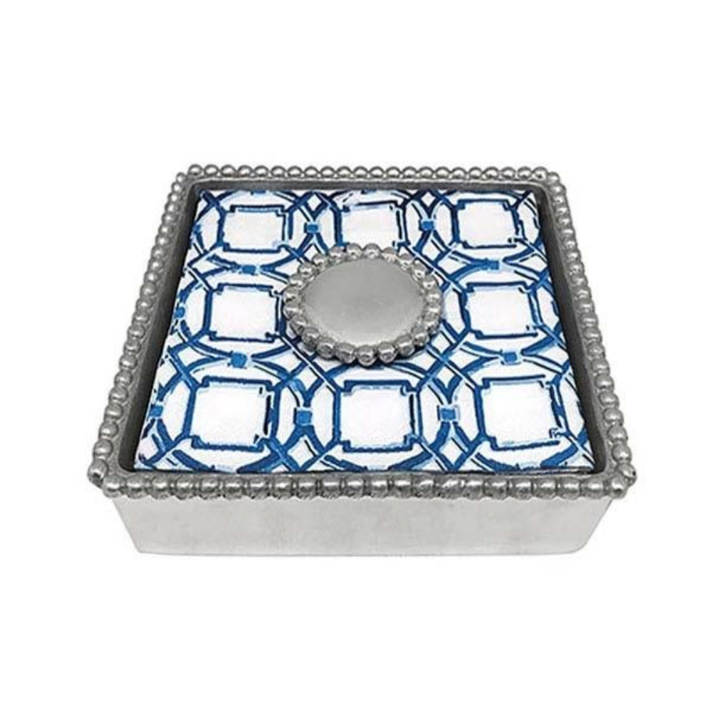 MARIPOSA PEARL DROP BEADED NAPKIN BOX WITH ROUND WEIGHT