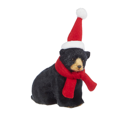 RAZ IMPORTS BLACK BEAR WITH SCARF AND HAT ORNAMENT