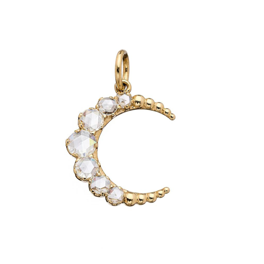SETHI COUTURE 18K YELLOW GOLD WITH ROSE CUT DIAMONDS ON CRESCENT PENDANT