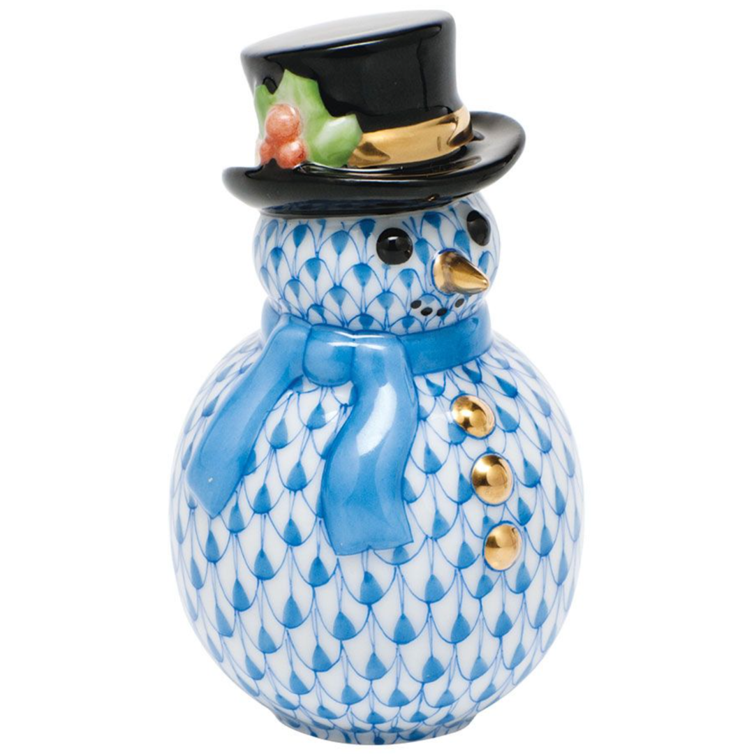 HEREND Herend Snowman With Scarf KEYLIME,GREEN,RASPBERRY,BLACK,BUTTERSCOTCH,BLUE