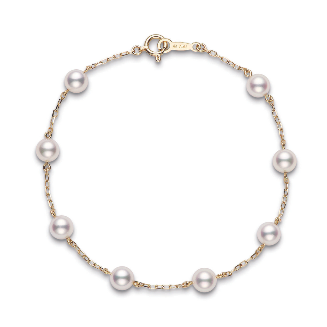 MIKIMOTO 18K YELLOW GOLD CHAIN AND PEARL BRACELET