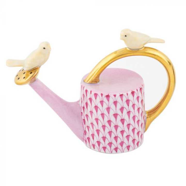 HEREND Watering Can With Birds SAPPHIRE,KEYLIME,GREEN,RASPBERRY