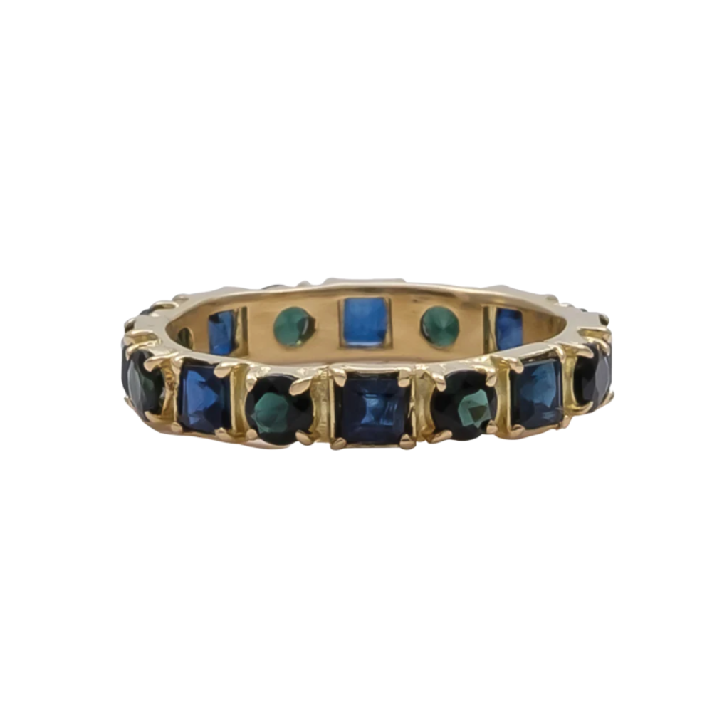 ARMENTA 18K YELLOW GOLD RING WITH SAPPHIRES AND BLUE-GREEN TOURMALINE