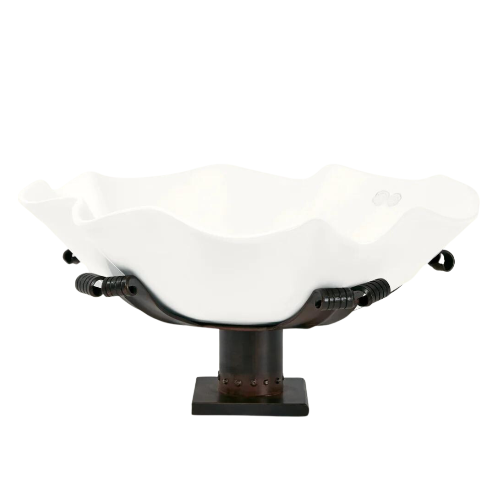 JAN BARBOGLIO FLORECE BOWL WITH FORGED ARMS IRON STAND