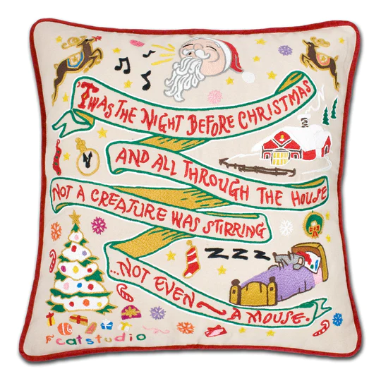 CATSTUDIO NIGHT BEFORE CHRISTMAS HAND-EMBROIDERED PILLOW