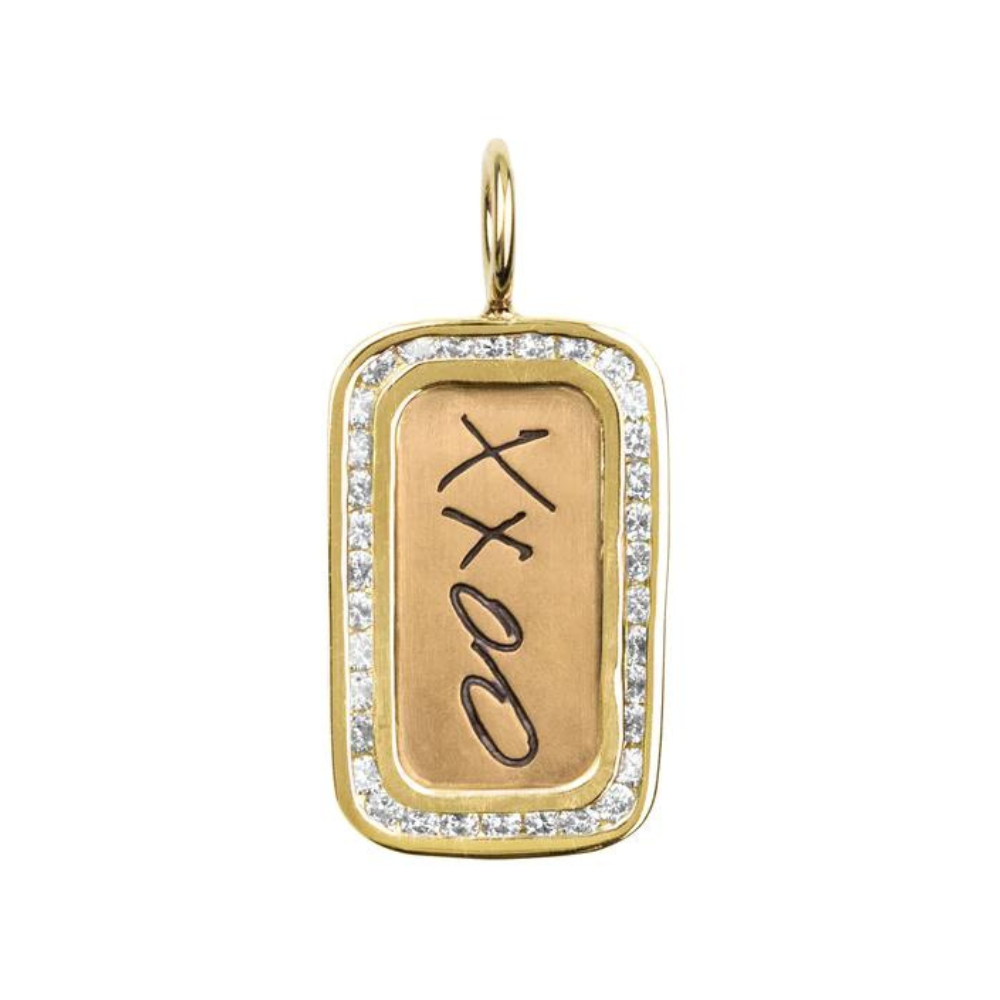 HEATHER B. MOORE XXOO Yellow Gold Channel Set ID Tag