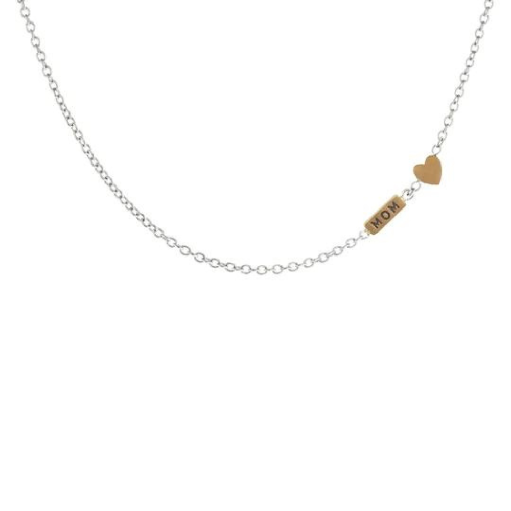 HEATHER B. MOORE 2MM SILVER CHAIN WITH MOM AND HEART ACCENT