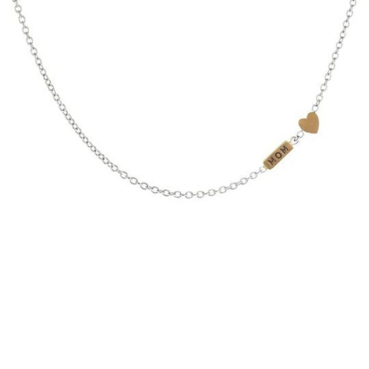 HEATHER B. MOORE 2MM SILVER CHAIN WITH MOM AND HEART ACCENT