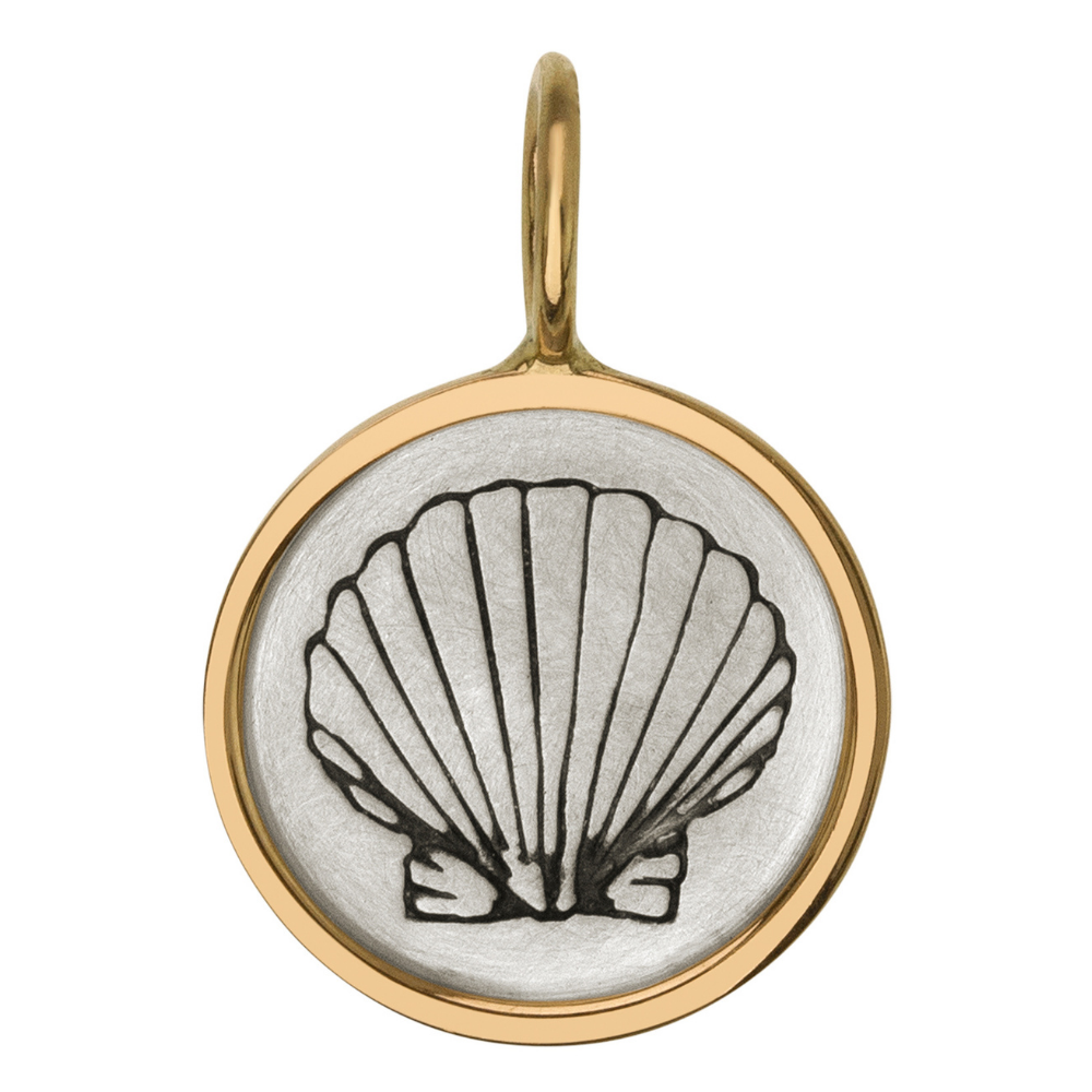 HEATHER B. MOORE 14K YELLOW GOLD FRAMED SMALL STERLING SILVER SEASHELL CHARM