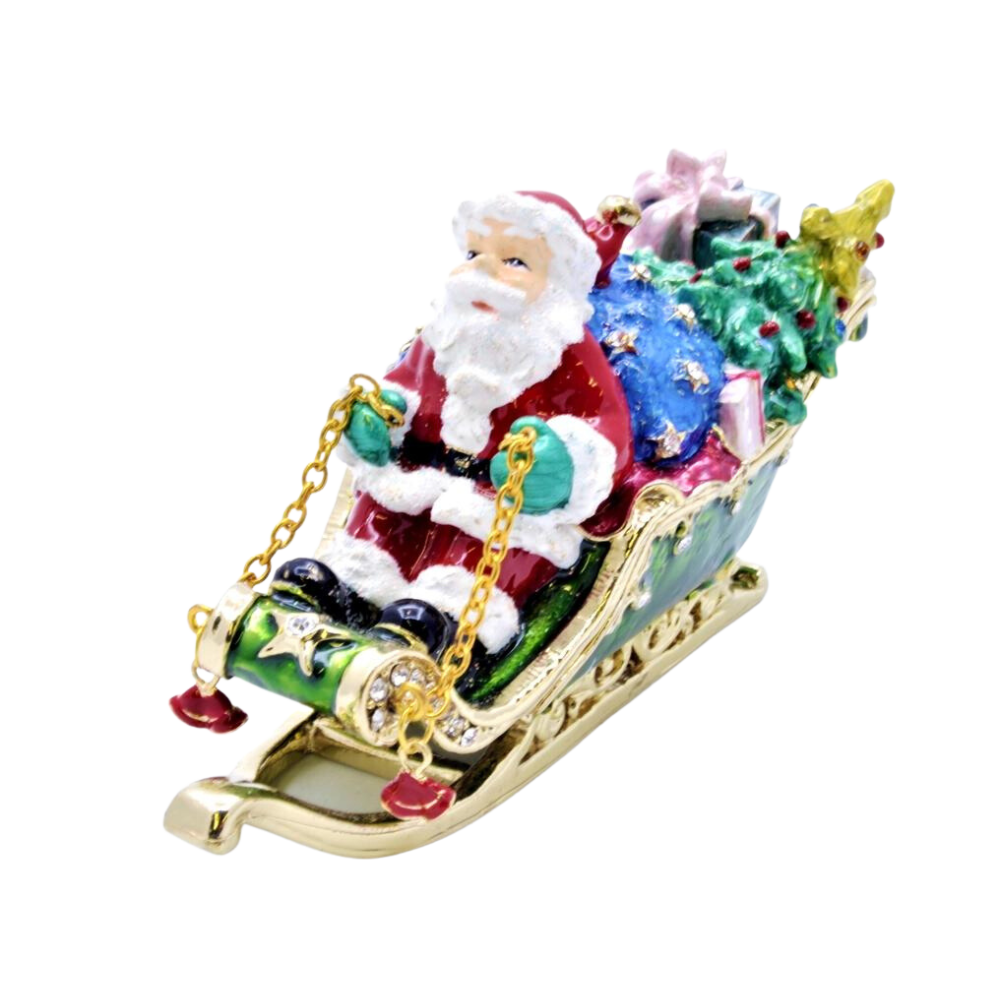 CIEL COLLECTABLES SANTA TRINKET BOX ON SLEIGH WITH GIFTS