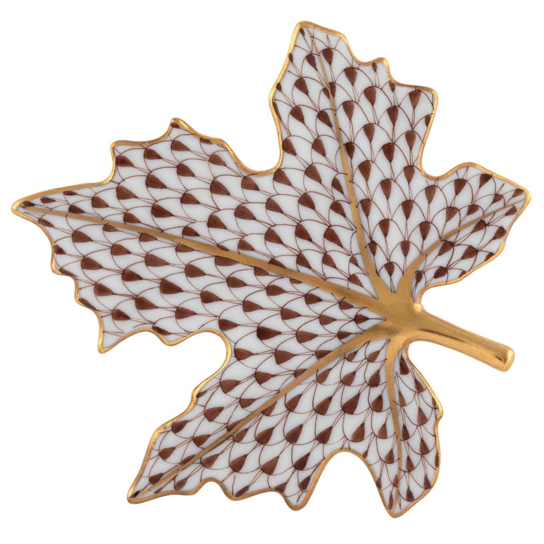 HEREND Maple Leaf Tray CHOCOLATE