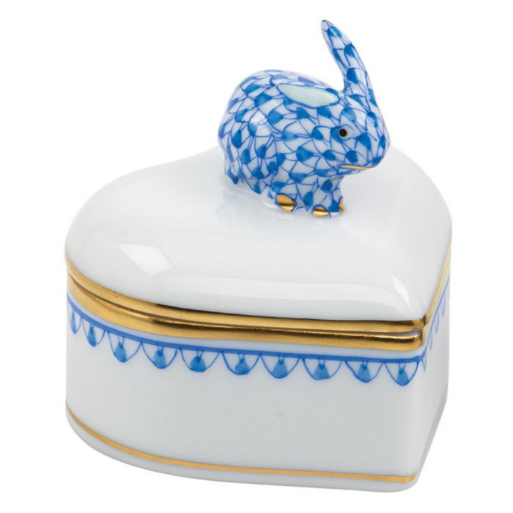 HEREND Heart Box With Bunny BLUE