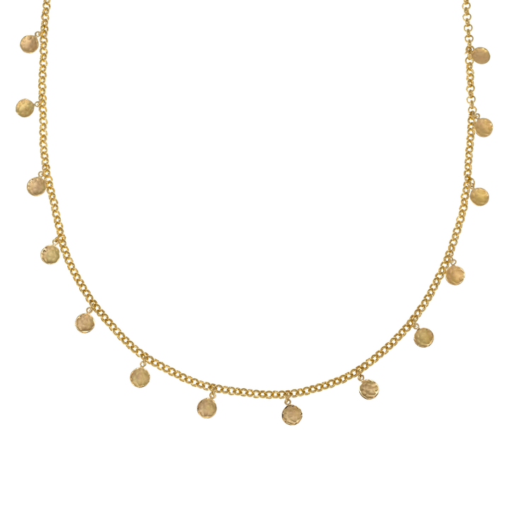 ANNE SPORTUN 18K YELLOW GOLD HAMMERED DISC STATIONS ON ROLO CHAIN