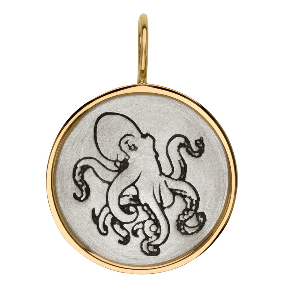 HEATHER B. MOORE 14K YELLOW GOLD FRAMED STERLING SILVER OCTOPUS CHARM
