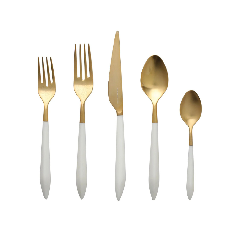 VIETRI ARES ORO AND WHITE FLATWARE 5-PIECE PLACE SETTING