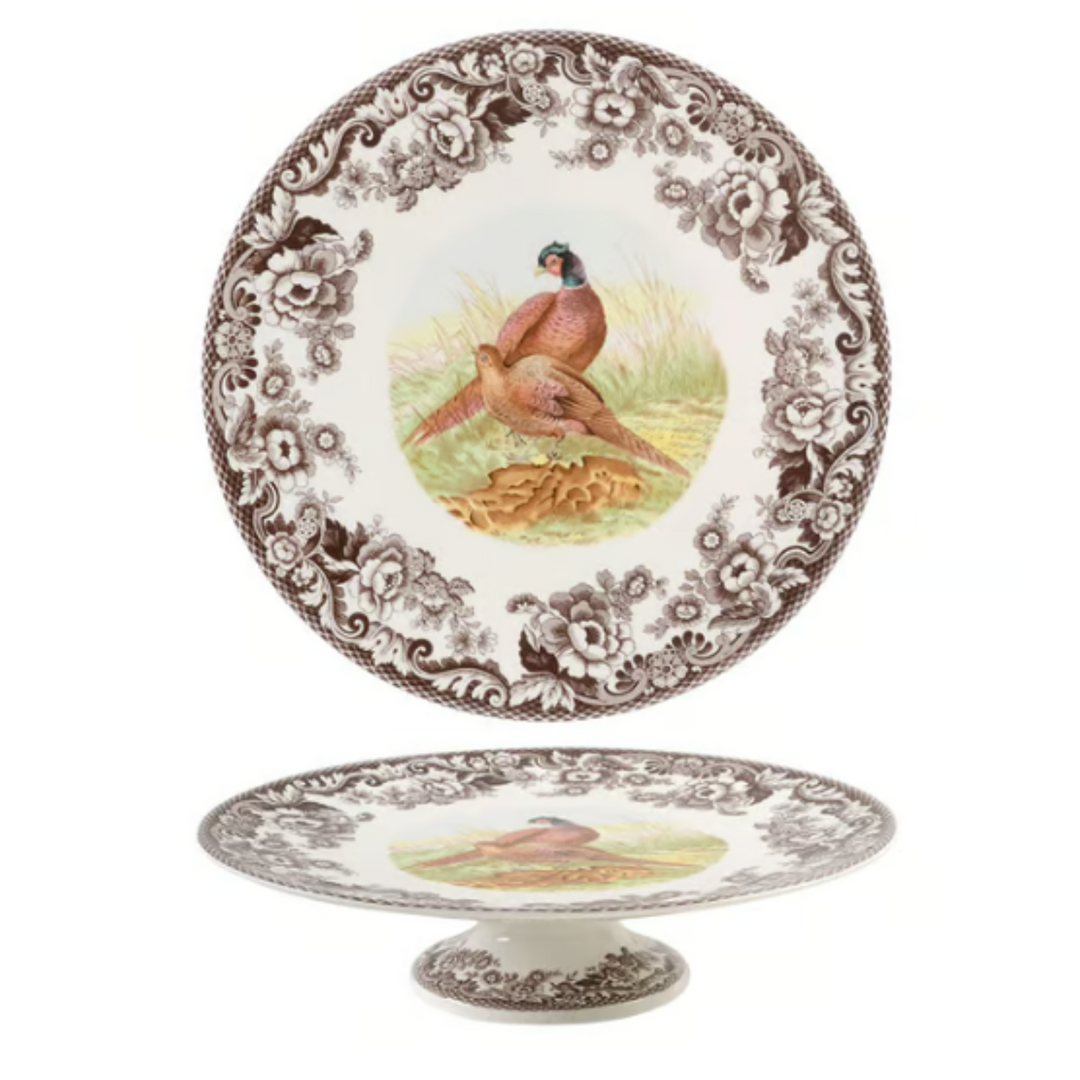 SPODE WOODLAND PHEASANT FOOTED CAKE PLATE