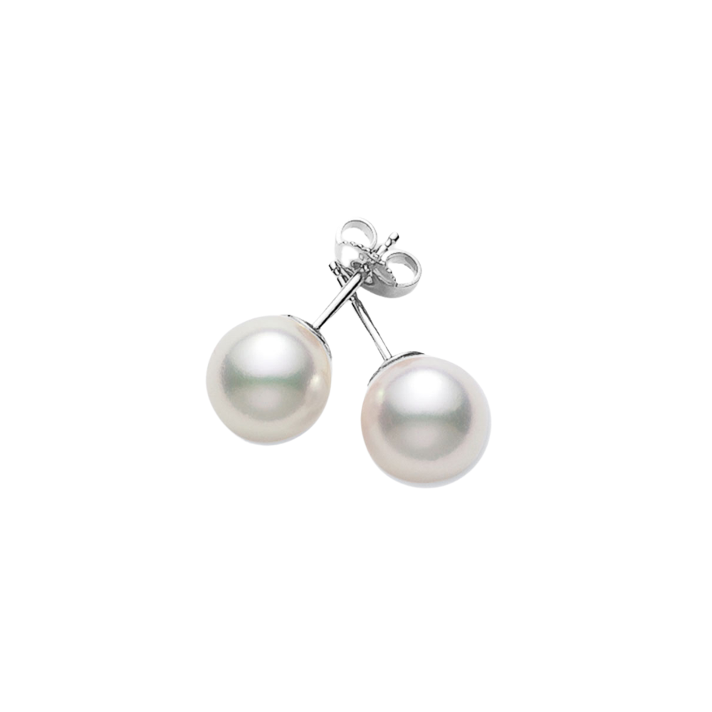 MIKIMOTO 18K WHITE GOLD STUD EARRINGS WITH PEARLS