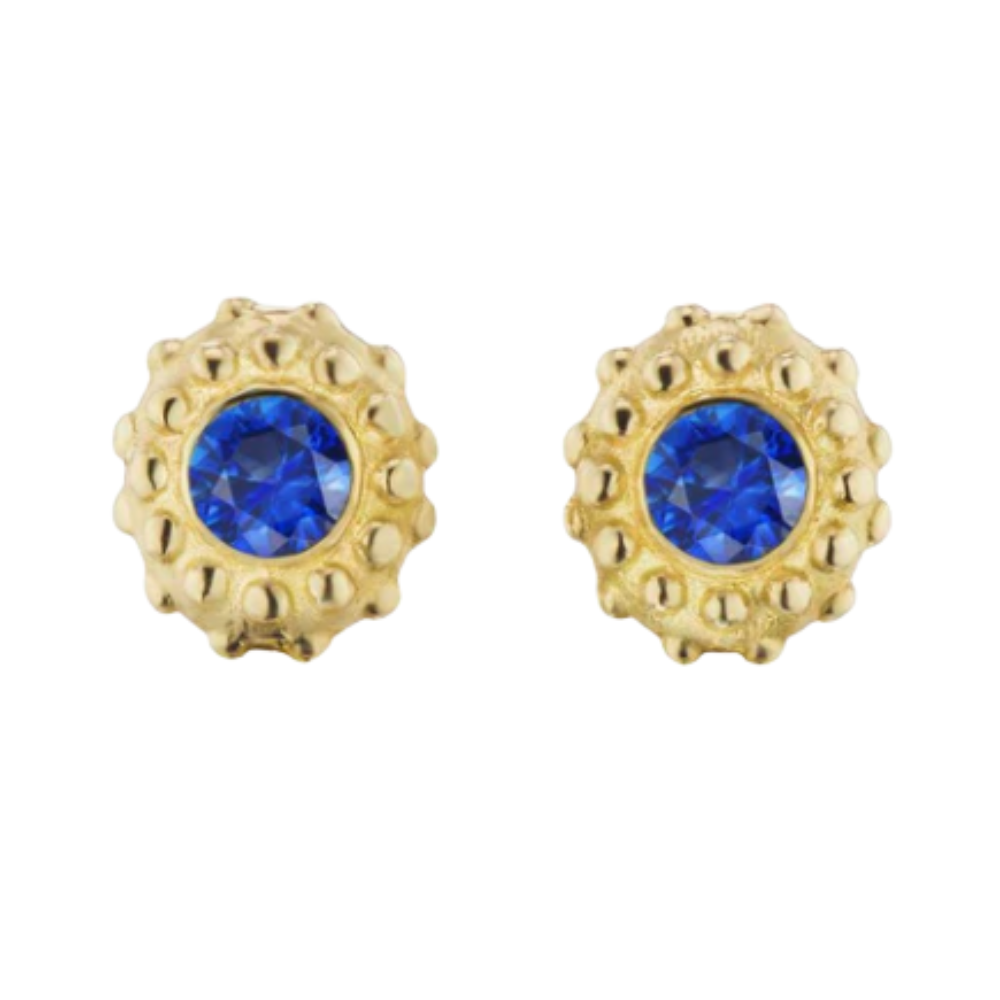 ANA-KATARINA DESIGNS 18K YELLOW GOLD WITH BLUE SAPPHIRE STUD EARRINGS
