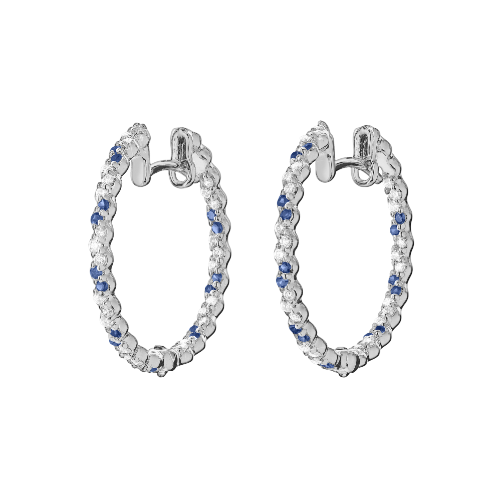 PAUL MORELLI 18K WHITE GOLD WITH DIAMONDS AND BLUE SAPPHIRE HOOP EARRINGS