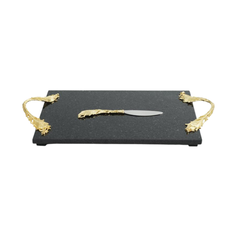 MICHAEL ARAM PLUME GOLD CHEESEBOARD WITH KNIFE
