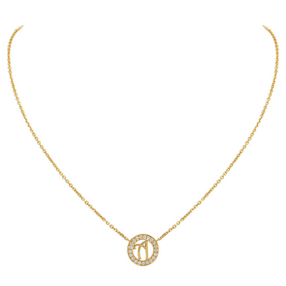 GUMUCHIAN 18K YELLOW GOLD DISC PENDANT WITH INITIAL "A"
