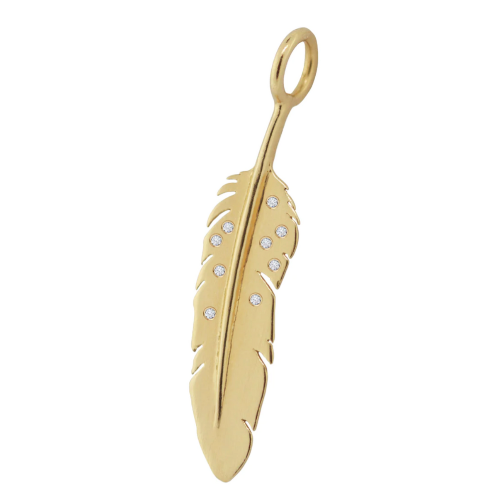 HEATHER B. MOORE Yellow Gold Feather High Polish Charm With Diamonds