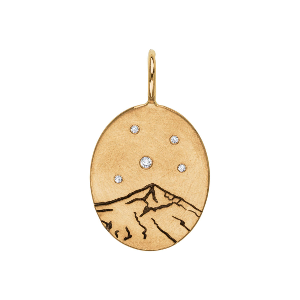 HEATHER B. MOORE 14K YELLOW GOLD LONE MOUNTAIN OVAL CHARM WITH DIAMONDS