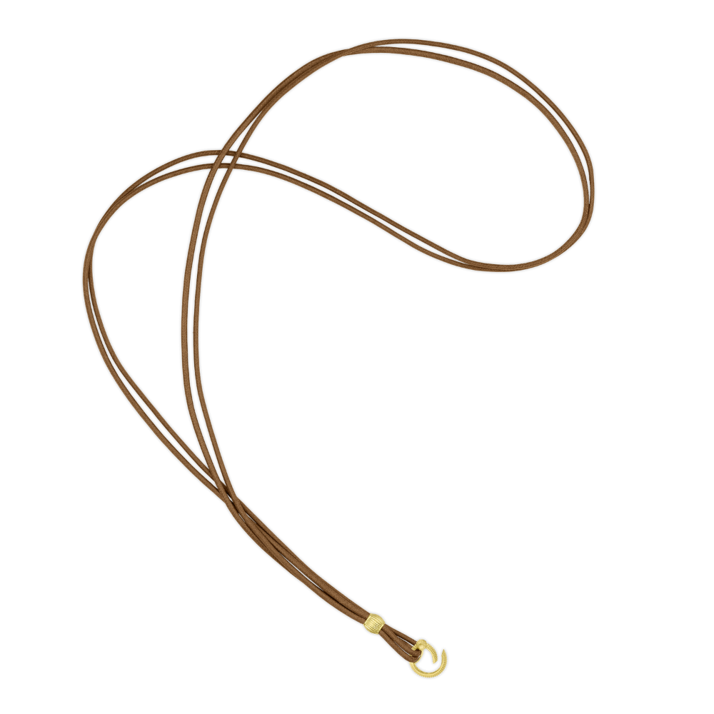 PAUL MORELLI 18K YELLOW GOLD BELL COGNAC CORD NECKLACE