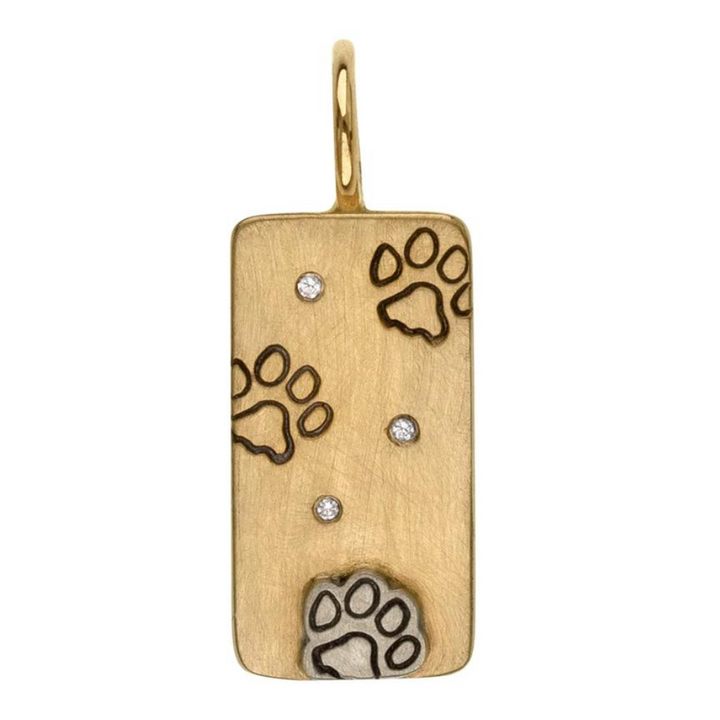HEATHER B. MOORE 14K YELLOW GOLD AND WHITE GOLD RAISED PAW MINI ID TAG CHARM