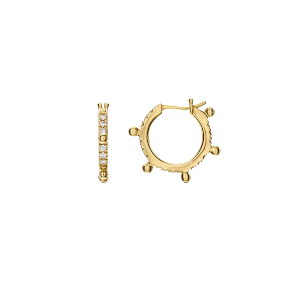 TEMPLE ST CLAIR 18K YELLOW GOLD PAVE GRANULATED HOOP