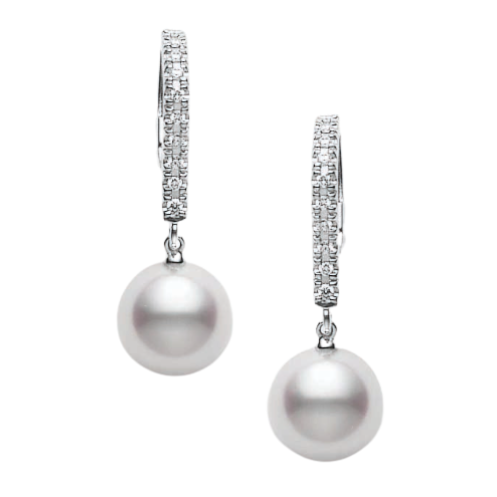 MIKIMOTO WHITE GOLD EARRINGS WITH PEARLS AND DIAMONDS