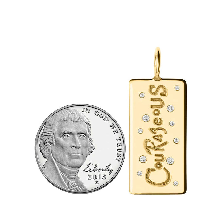 HEATHER B. MOORE YELLOW GOLD COURAGEOUS GRAFFITI HIGH POLISHED ID TAG