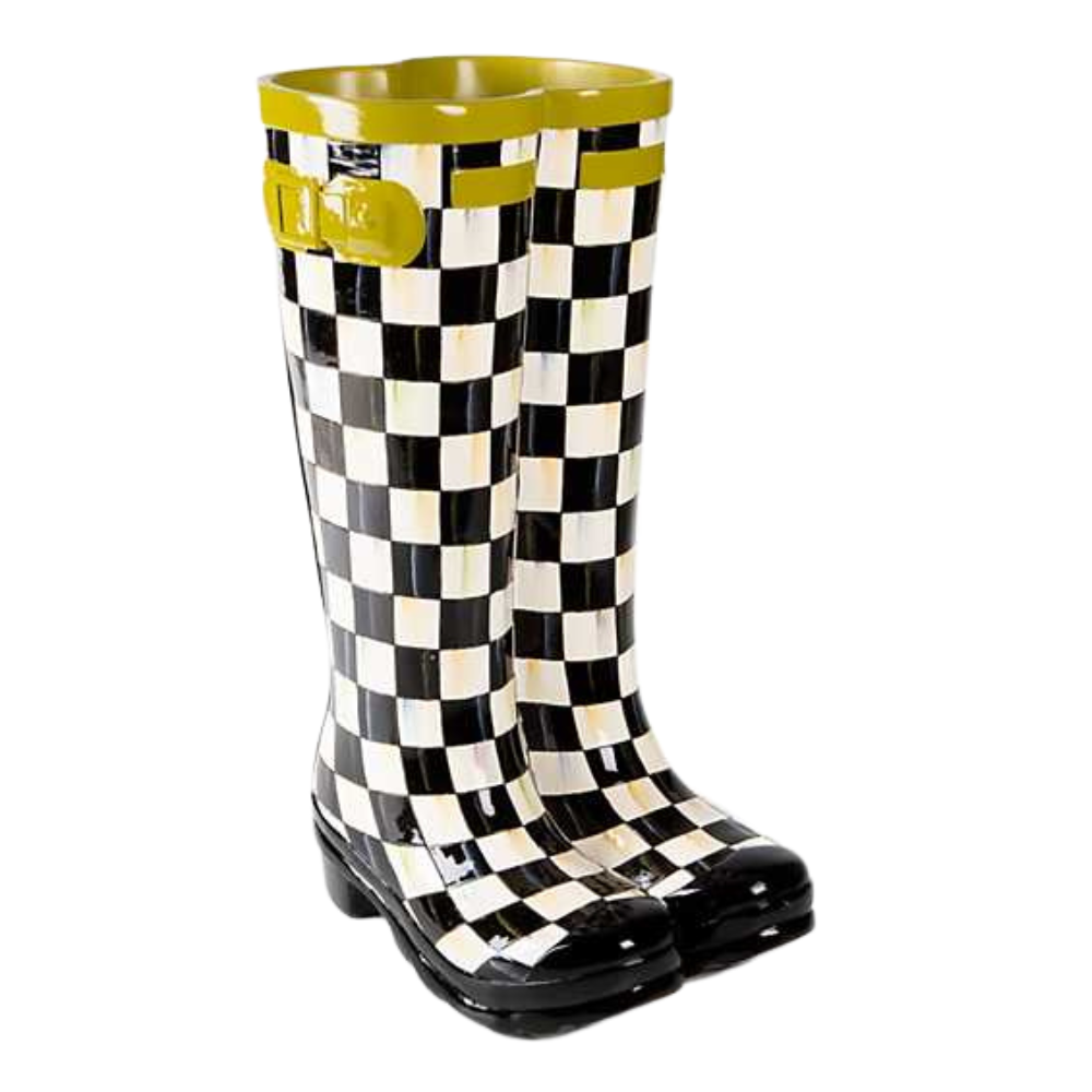 MACKENZIE CHILDS COURTLY CHECK WELLIES PLANTER