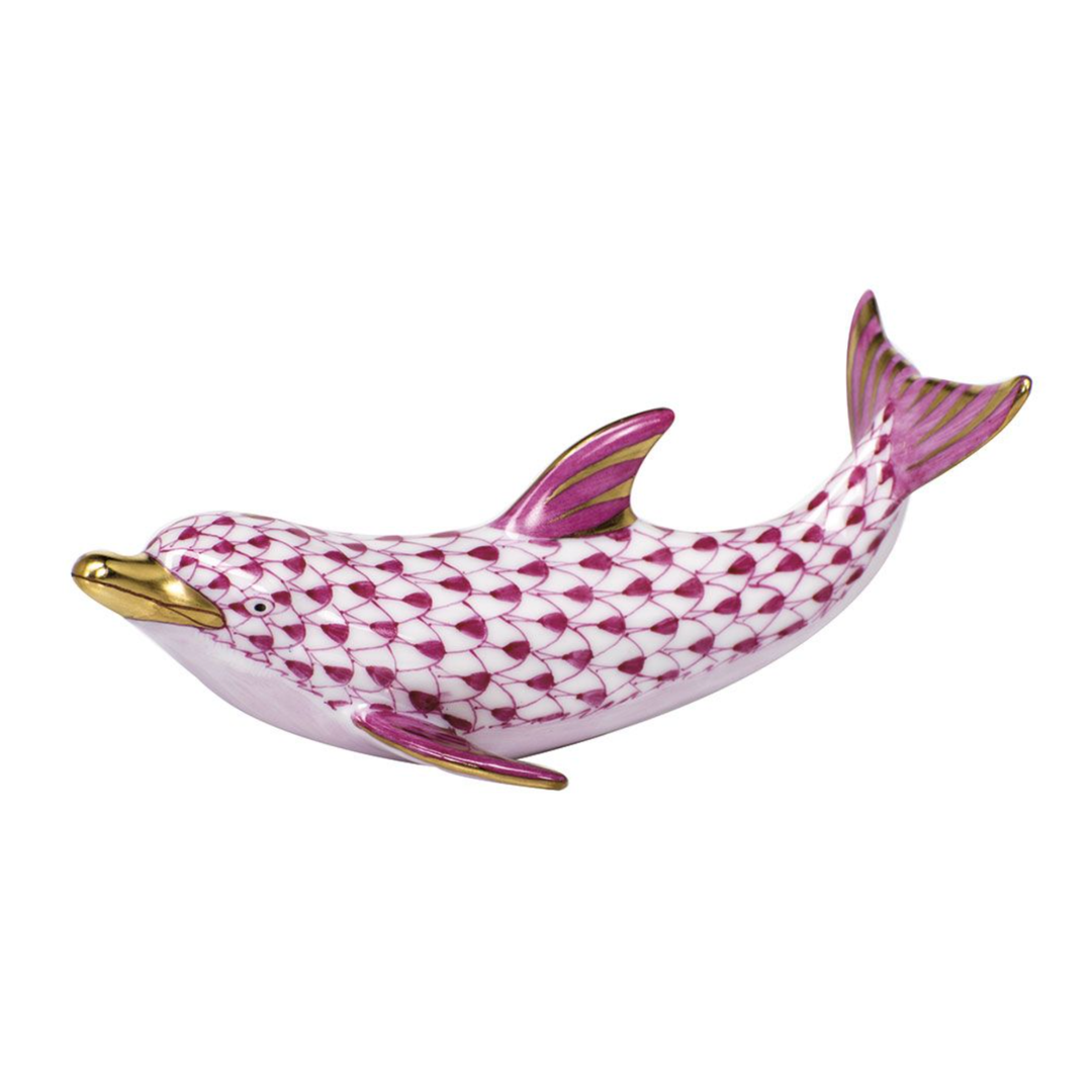 HEREND Playful Dolphin RASPBERRY