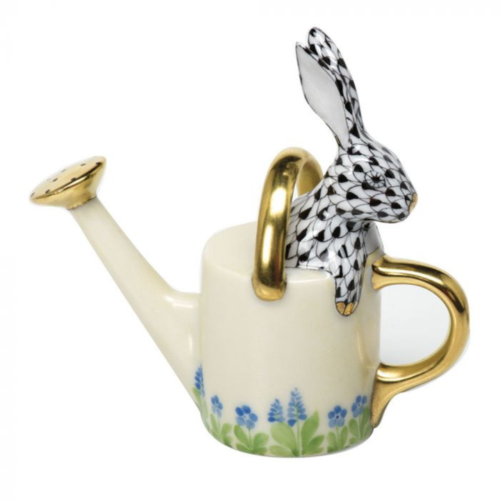 HEREND Watering Can With Bunny BLACK